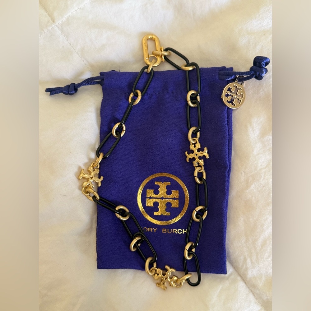 New Tory Burch Black and Gold Chain Necklace - Picture 3 of 3